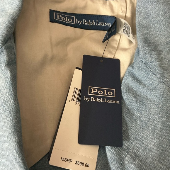 NWT Polo Ralph Lauren Women Chambray Double-Breasted Blazer Size 8 $698 - Picture 4 of 5